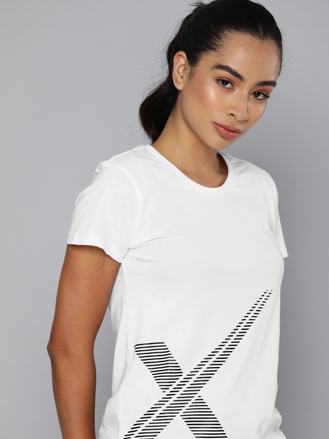 

HRX By Hrithik Roshan Lifestyle Women White Bio-Wash Brand Carrier Tshirts