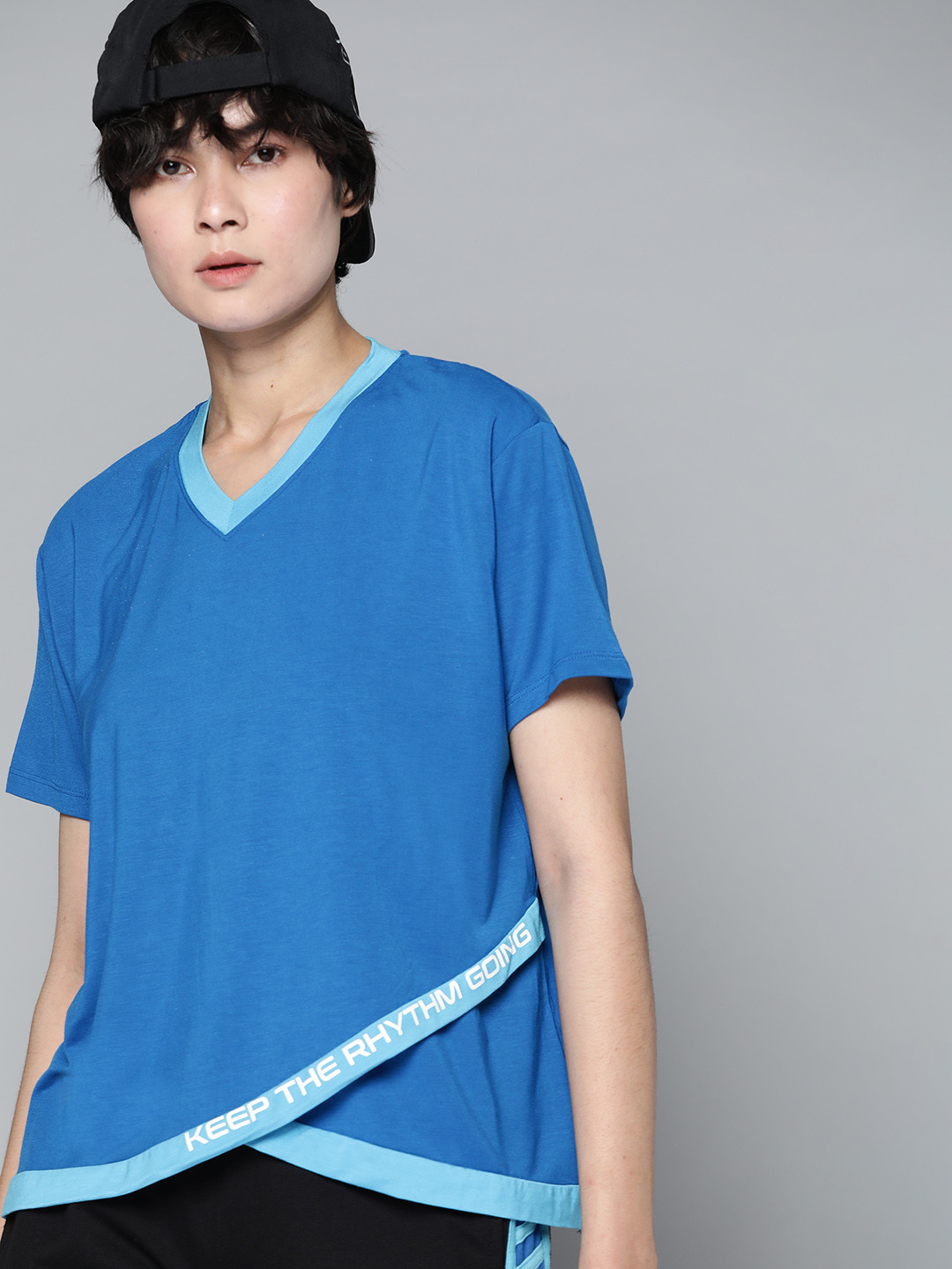 

HRX By Hrithik Roshan Lifestyle Women Sky Diver Lycra Typography Tops, Blue