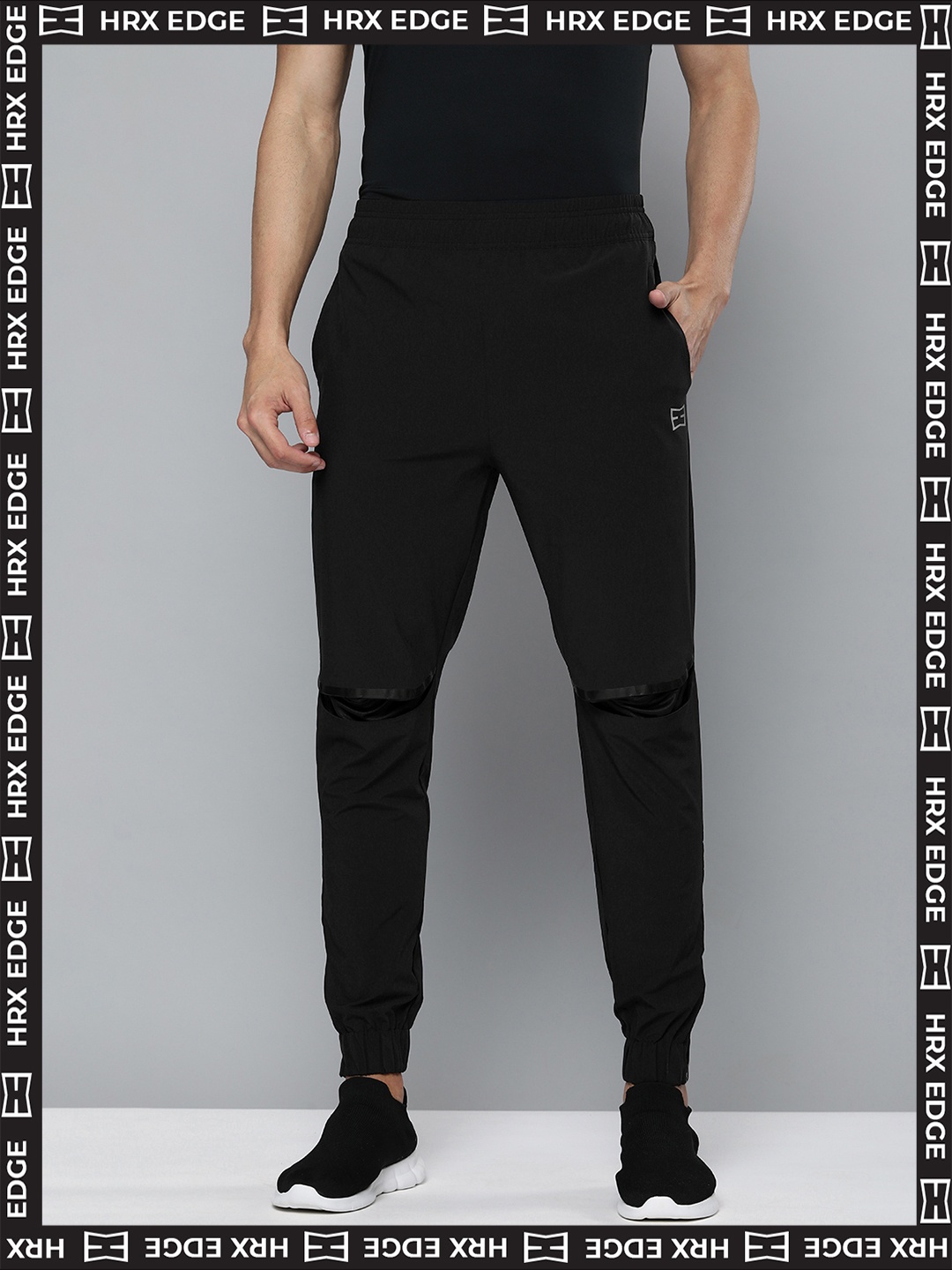 

HRX By Hrithik Roshan EDGE Lifestyle Men Anthracite Bio-Wash Cut & Sew Track Pants, Black