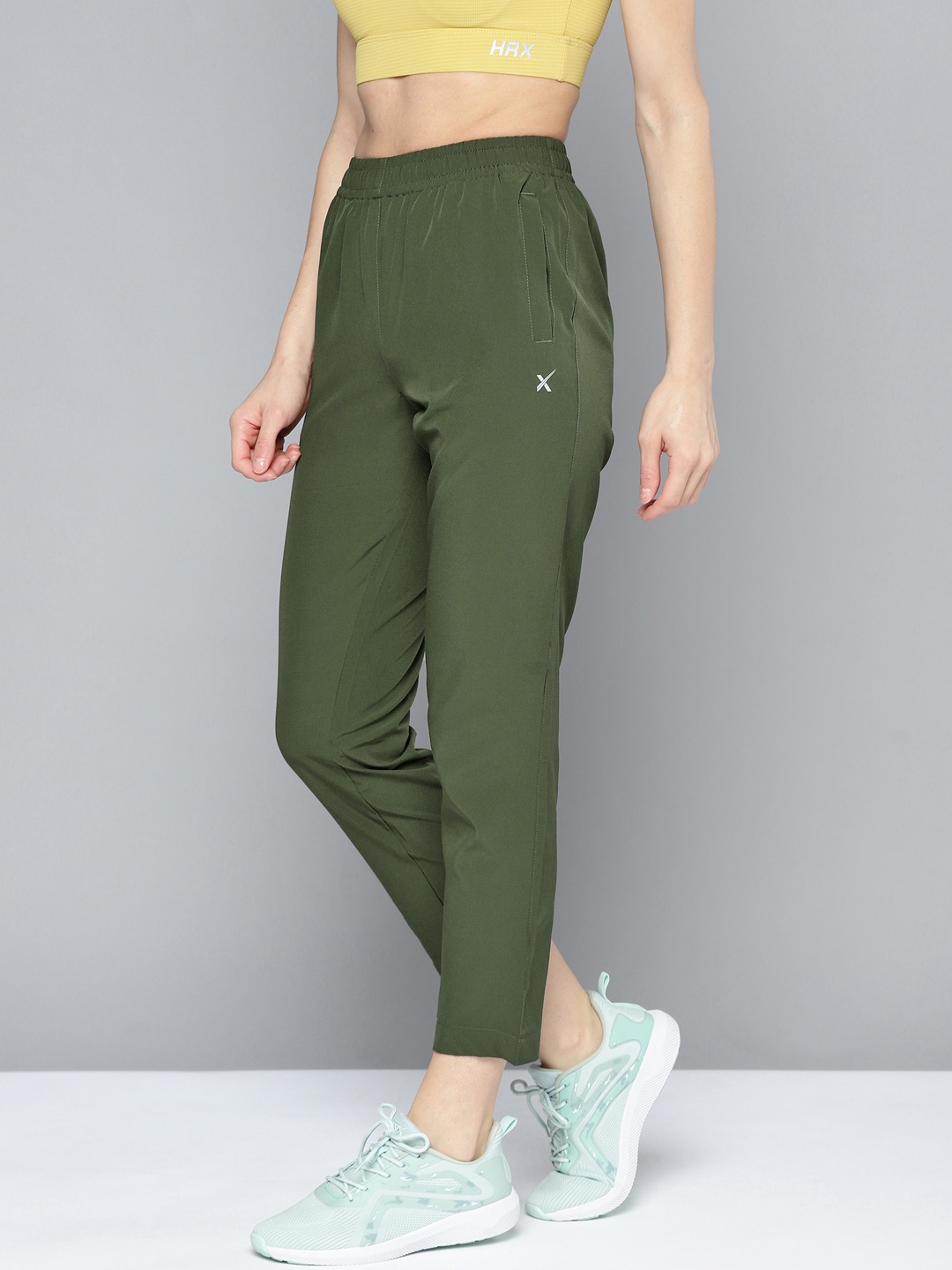 

HRX By Hrithik Roshan Training Women Kombu Green Rapid-Dry Brand Carrier Track pants, Olive