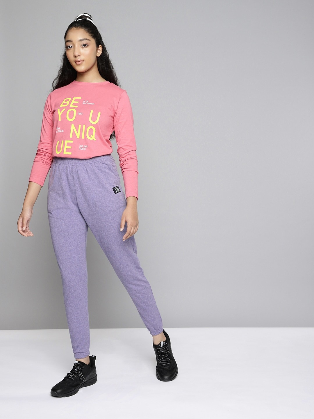 

HRX By Hrithik Roshan U-17 Lifestyle Girls Purple Melange Solid Yoga Sustainable Track Pants