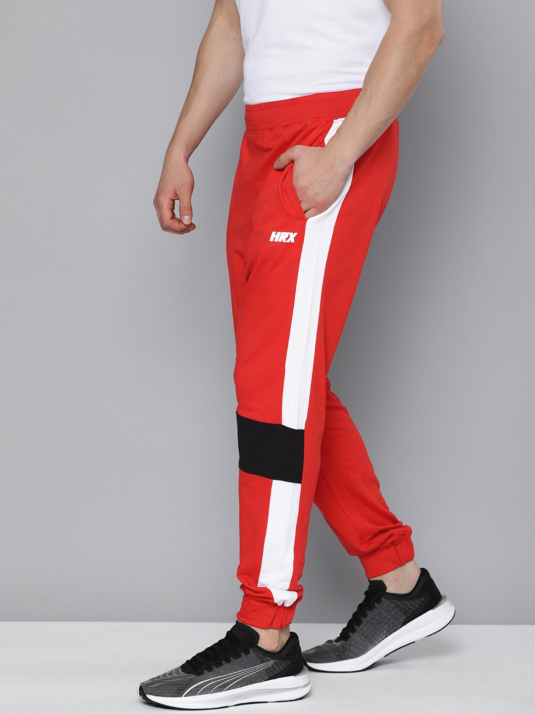 

HRX By Hrithik Roshan Lifestyle Men High Risk Red Bio-Wash Colourblock Joggers