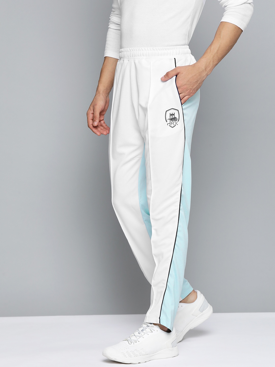 

HRX By Hrithik Roshan Cricket Men Optic White Rapid-Dry Colourblock Track Pants