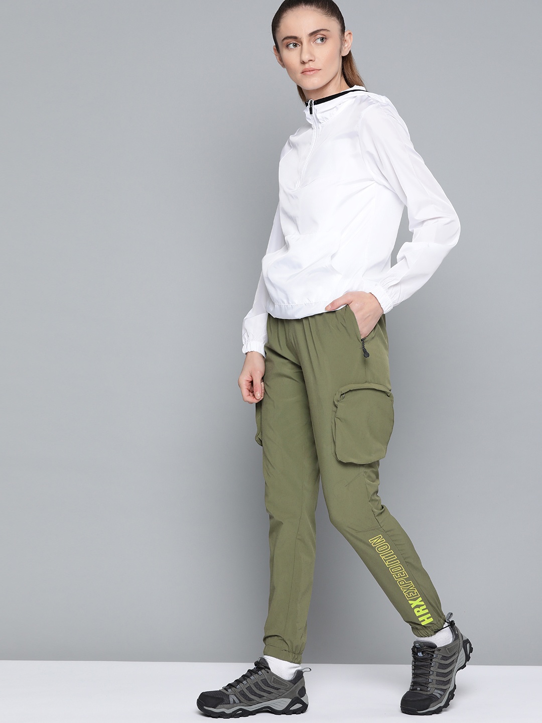 

HRX By Hrithik Roshan Outdoor Women Winter Moss Rapid-Dry Typography Joggers, Olive