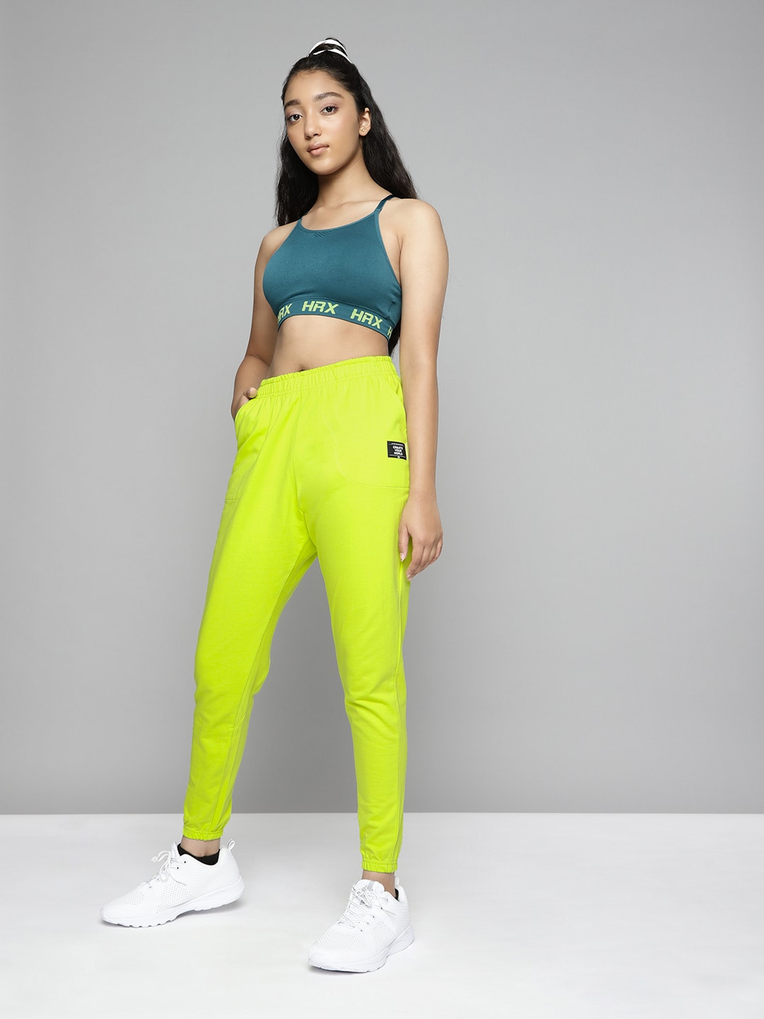

HRX By Hrithik Roshan U-17 Lifestyle Girls Neon Lime Solid Yoga Sustainable Track Pants, Lime green