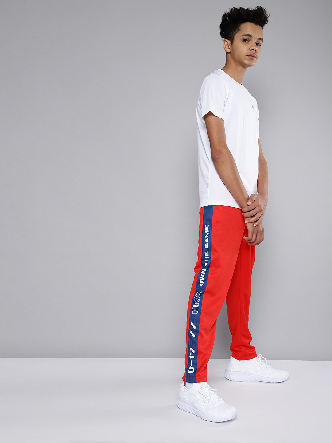 

HRX By Hrithik Roshan U-17 Active Boys High Risk Red Rapid-Dry Colourblock Track Pants