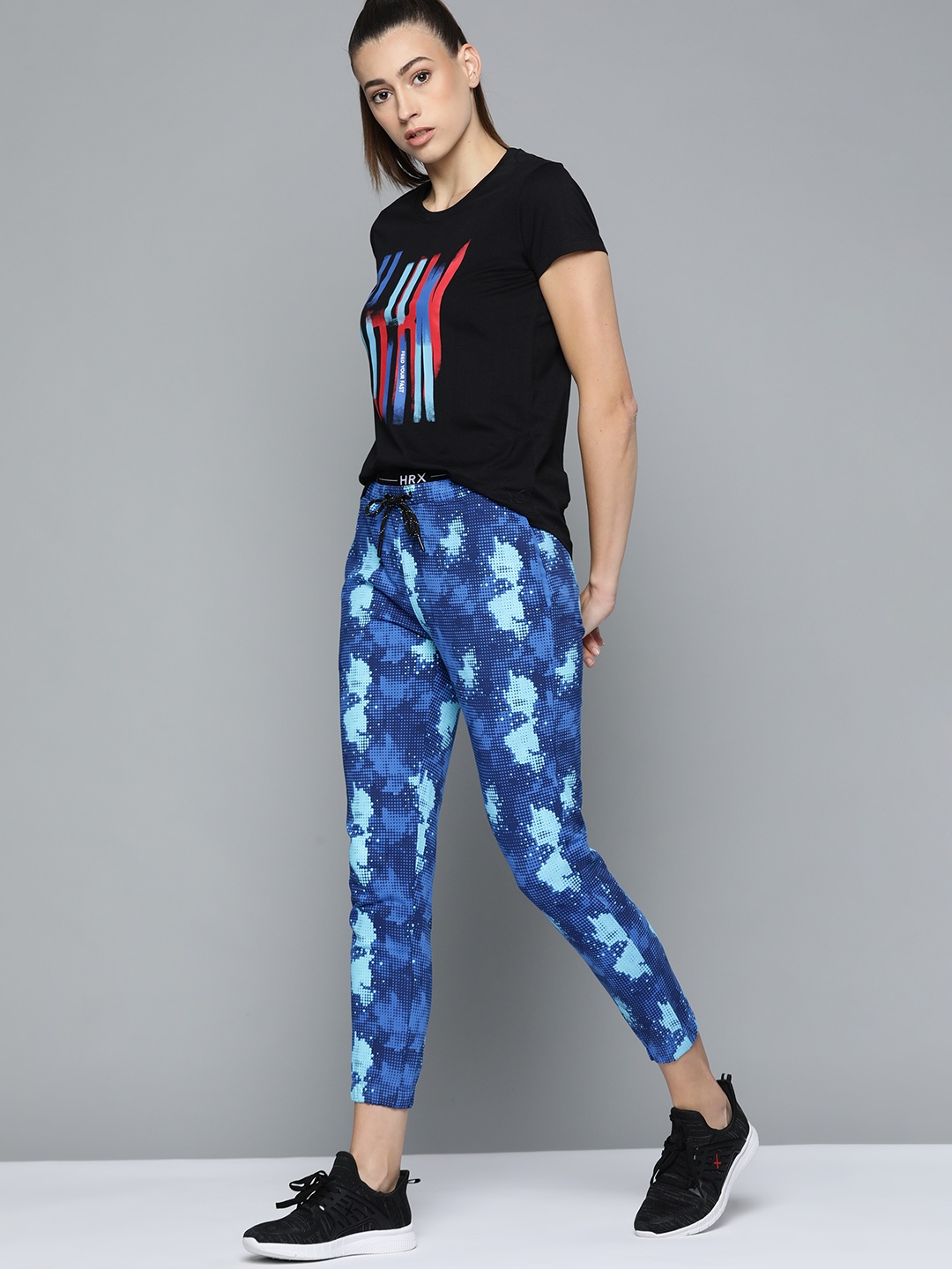 

HRX By Hrithik Roshan Lifestyle Women Strong Blue Bio-Wash AOP Joggers
