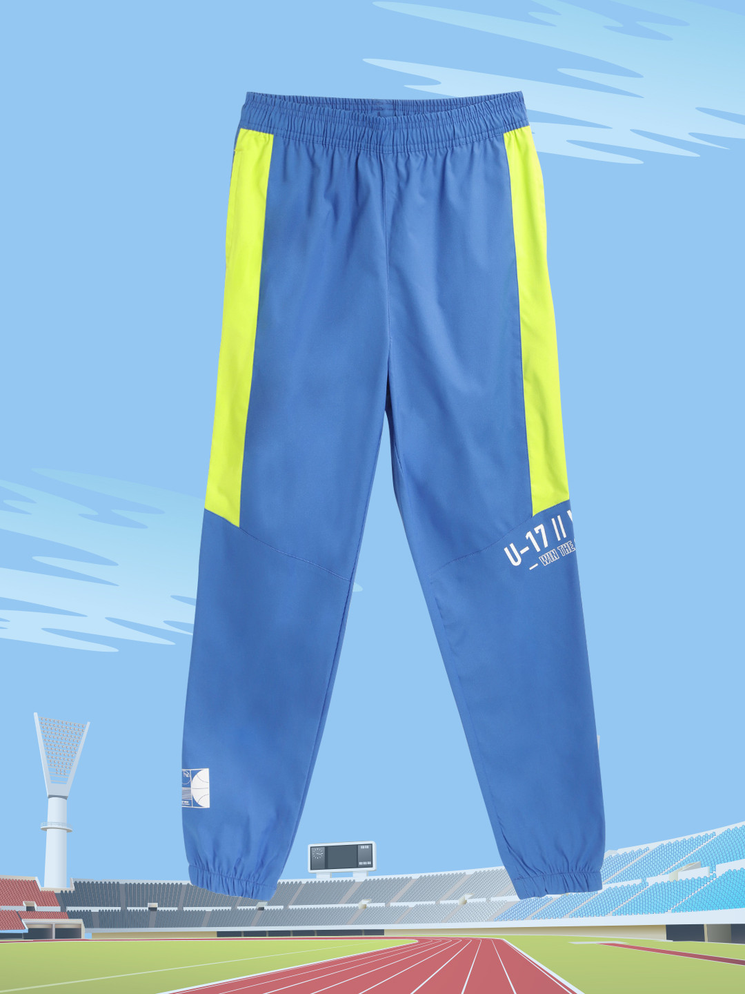 

HRX By Hrithik Roshan U-17 Active Boys Strong Blue Rapid-Dry Colourblock Joggers