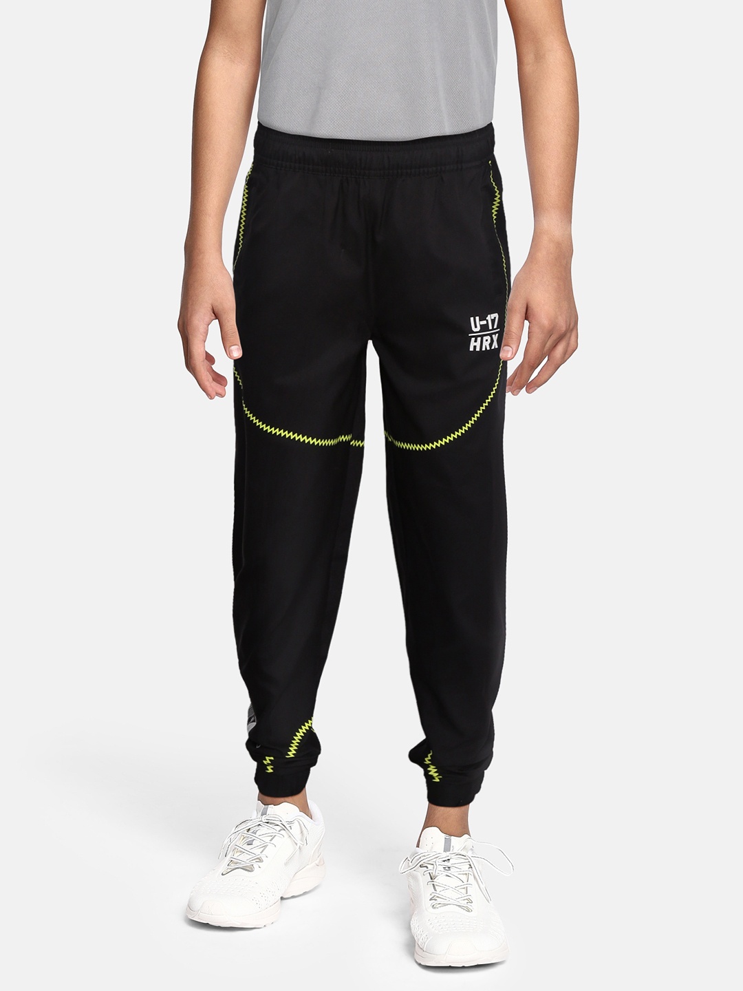 

HRX by Hrithik Roshan U-17 Active Boys Jet Black Rapid-Dry Printed Detail Joggers