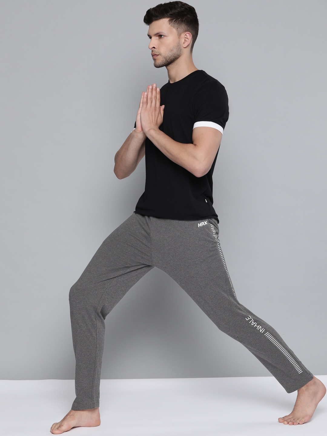 

HRX By Hrithik Roshan Men Charcoal Grey Pure Cotton Rapid-Dry Solid Yoga Sustainable Track Pants