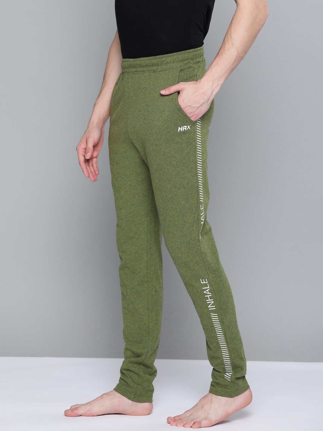 

HRX By Hrithik Roshan Yoga Men Winter moss Melange Rapid-Dry Solid Sustainable Track Pants, Olive