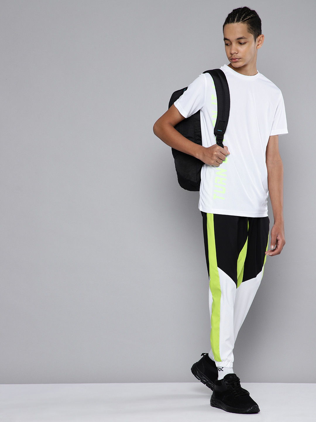 

HRX by Hrithik Roshan U-17 Lifestyle Boys Jet Black & White Rapid-Dry Colourblock Joggers