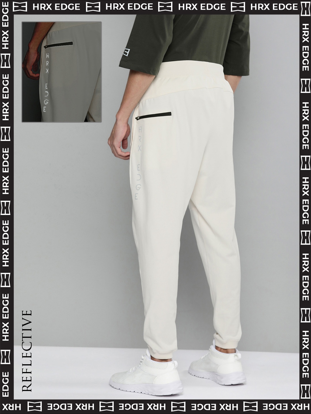 

HRX By Hrithik Roshan EDGE Lifestyle Men Natural Tan Bio-Wash Brand Carrier Track Pants, Off white