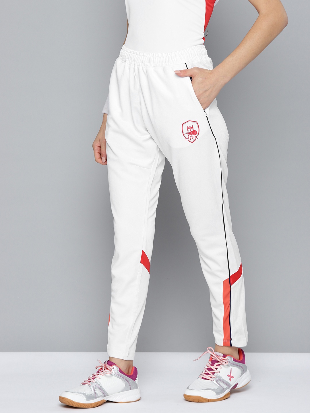 

HRX By Hrithik Roshan Cricket Women Optic White Rapid-Dry Colourblock Track Pants