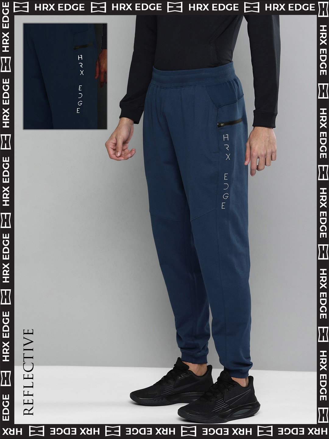 

HRX By Hrithik Roshan EDGE Lifestyle Men Navy Blue Bio-Wash Typography Track Pants