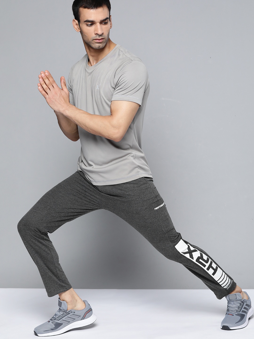 

HRX By Hrithik Roshan Training Men Anthra Melange Brand Logo Track Pants, Charcoal