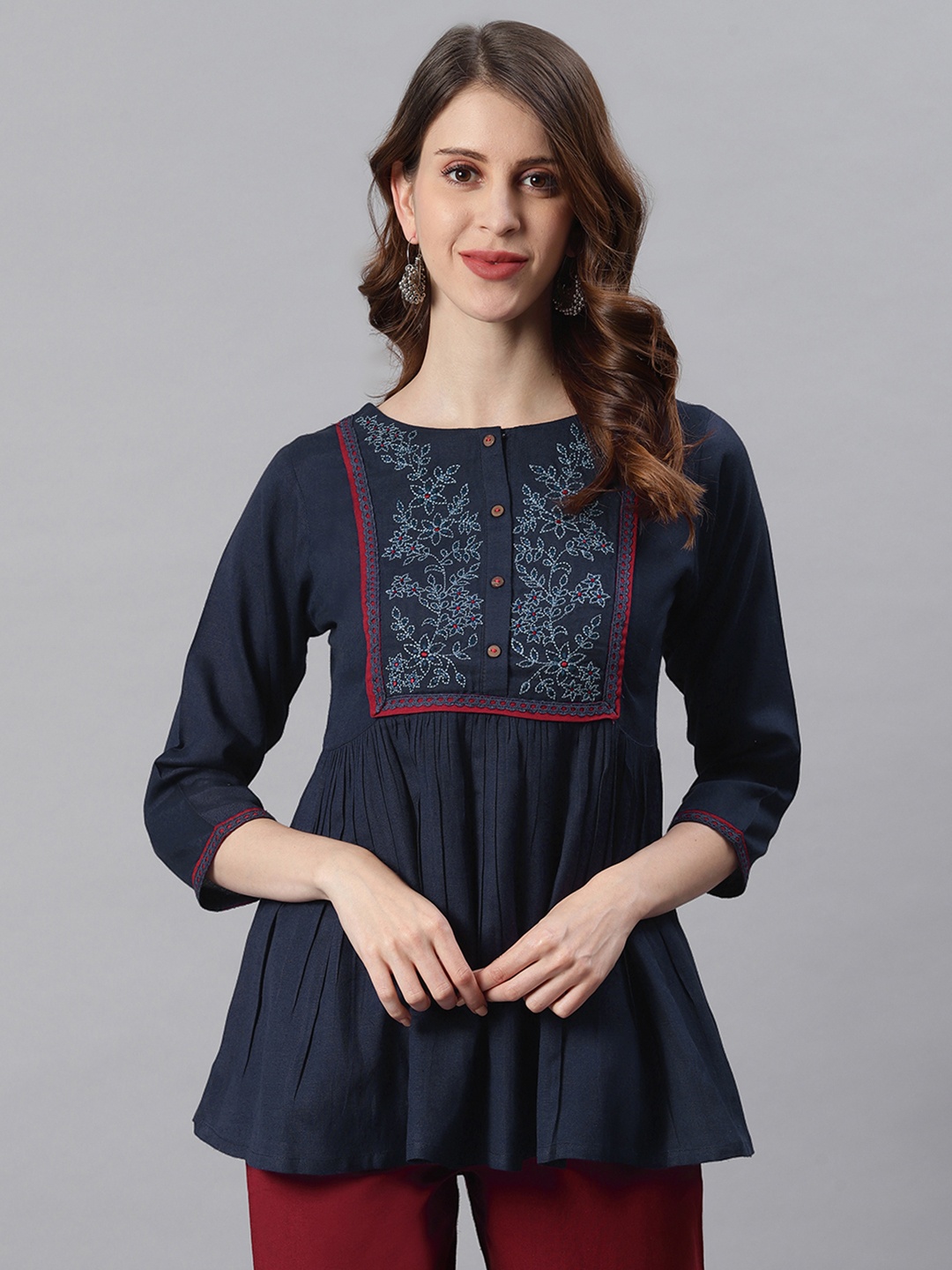 

Janasya Women Navy Blue A-Line Top