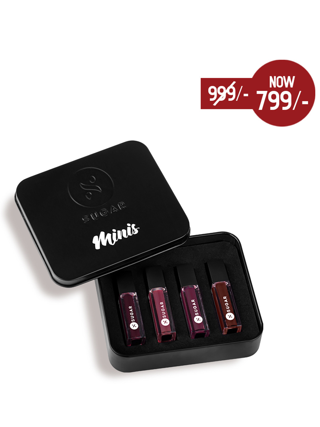 

SUGAR Set of 4 Cosmetics Fiery Lips Mini Lipstick 1.1 ml Each - Teak Mystique 14, Fiery Berry 17, Very Mulberry 25, Pink Sync 39, Multi