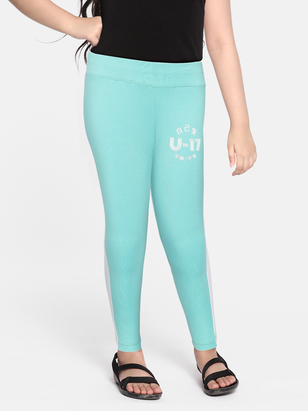 

HRX By Hrithik Roshan U-17 Lifestyle Girls Aqua Lycra Solid Tights, Blue