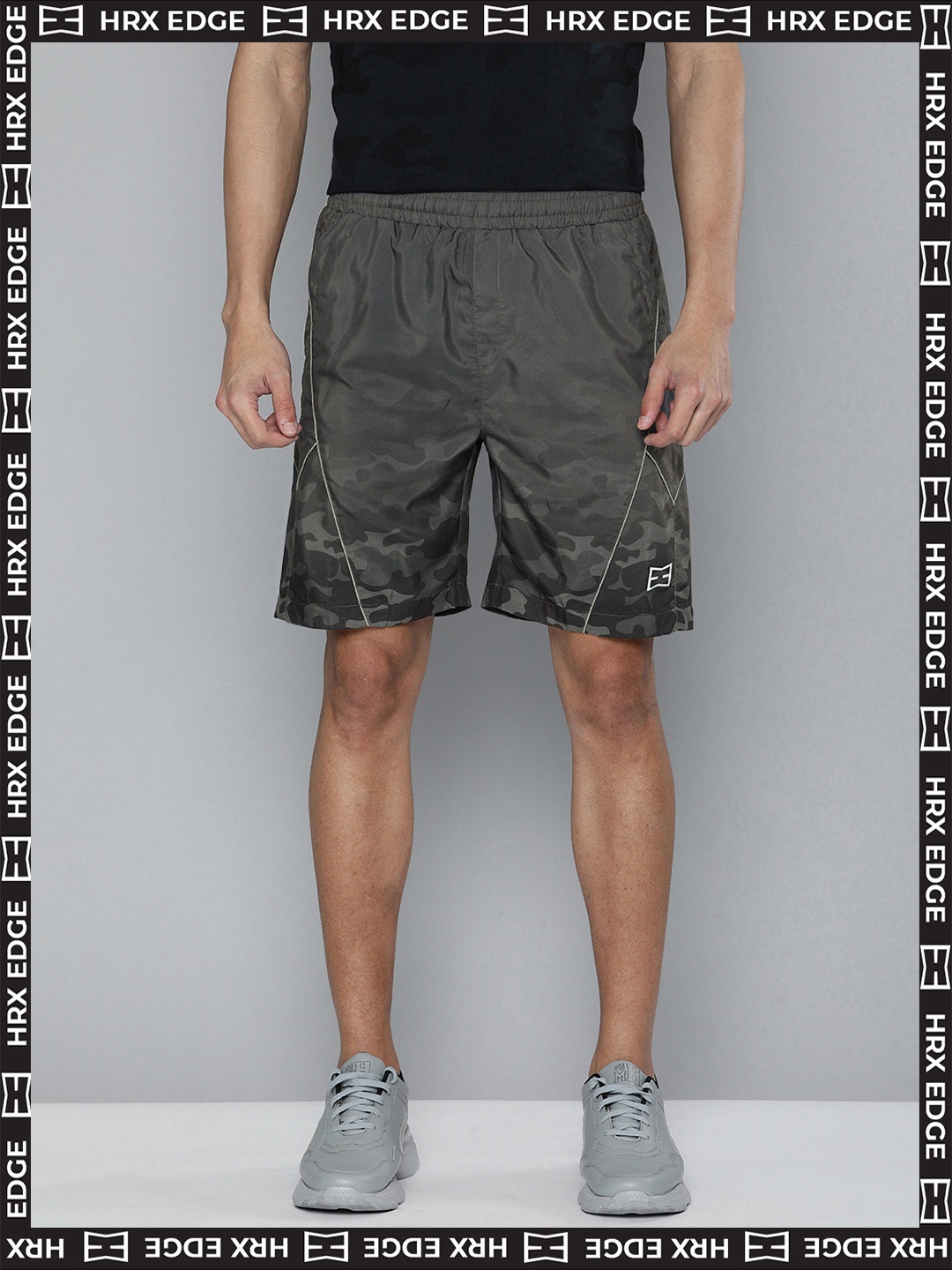 

HRX By Hrithik Roshan EDGE Lifestyle Men Jet Black Rapid-Dry AOP Shorts