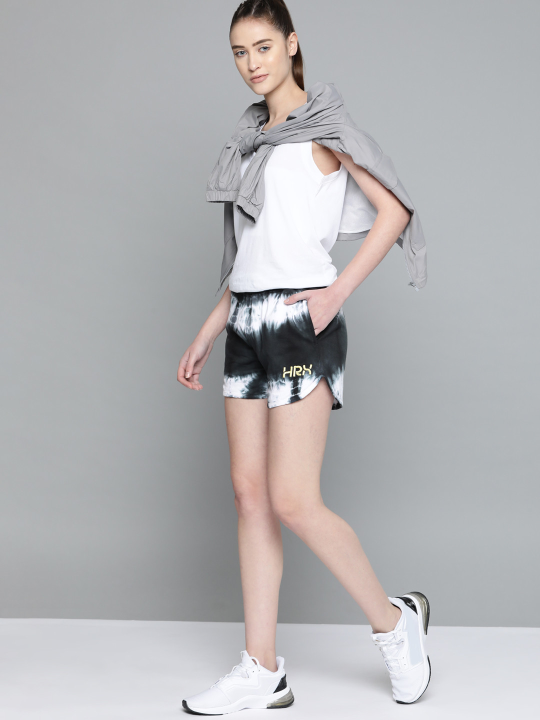 

HRX By Hrithik Roshan Lifestyle Women Jet Black Bio-Wash Colourblock Shorts