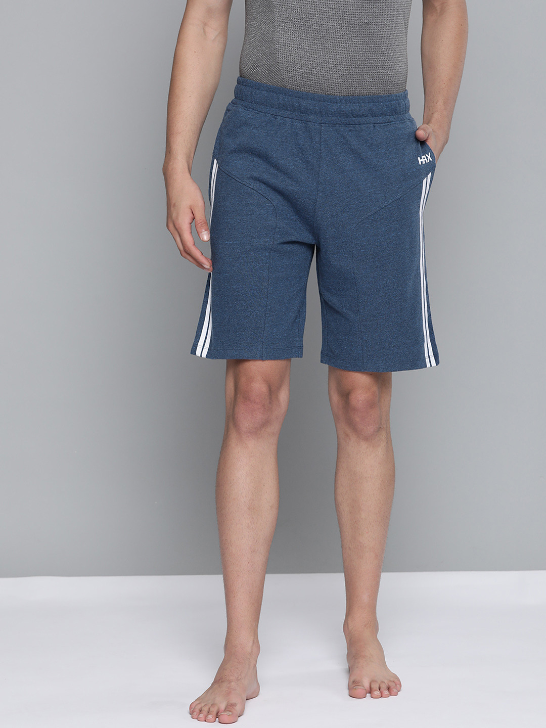 

HRX By Hrithik Roshan Men Navy Melange Solid Organic Cotton Yoga Sustainable Shorts, Navy blue