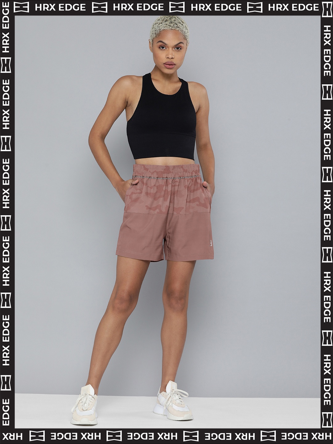 

HRX By Hrithik Roshan EDGE Lifestyle Women Morikau Rapid-Dry AOP Shorts, Grey