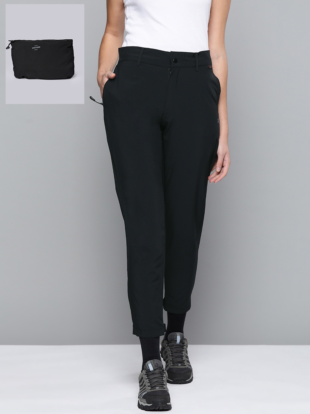 

HRX By Hrithik Roshan Outdoor Women Jet Black Packable Solid Trousers