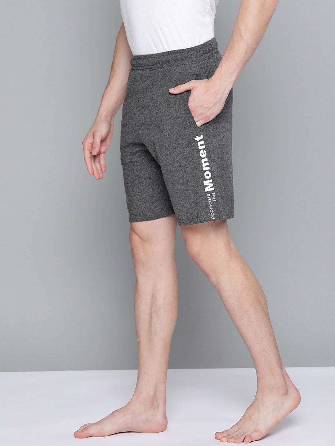 

HRX By Hrithik Roshan Yoga Men Anthra Melange Pure Cotton Rapid-Dry Solid Shorts, Charcoal