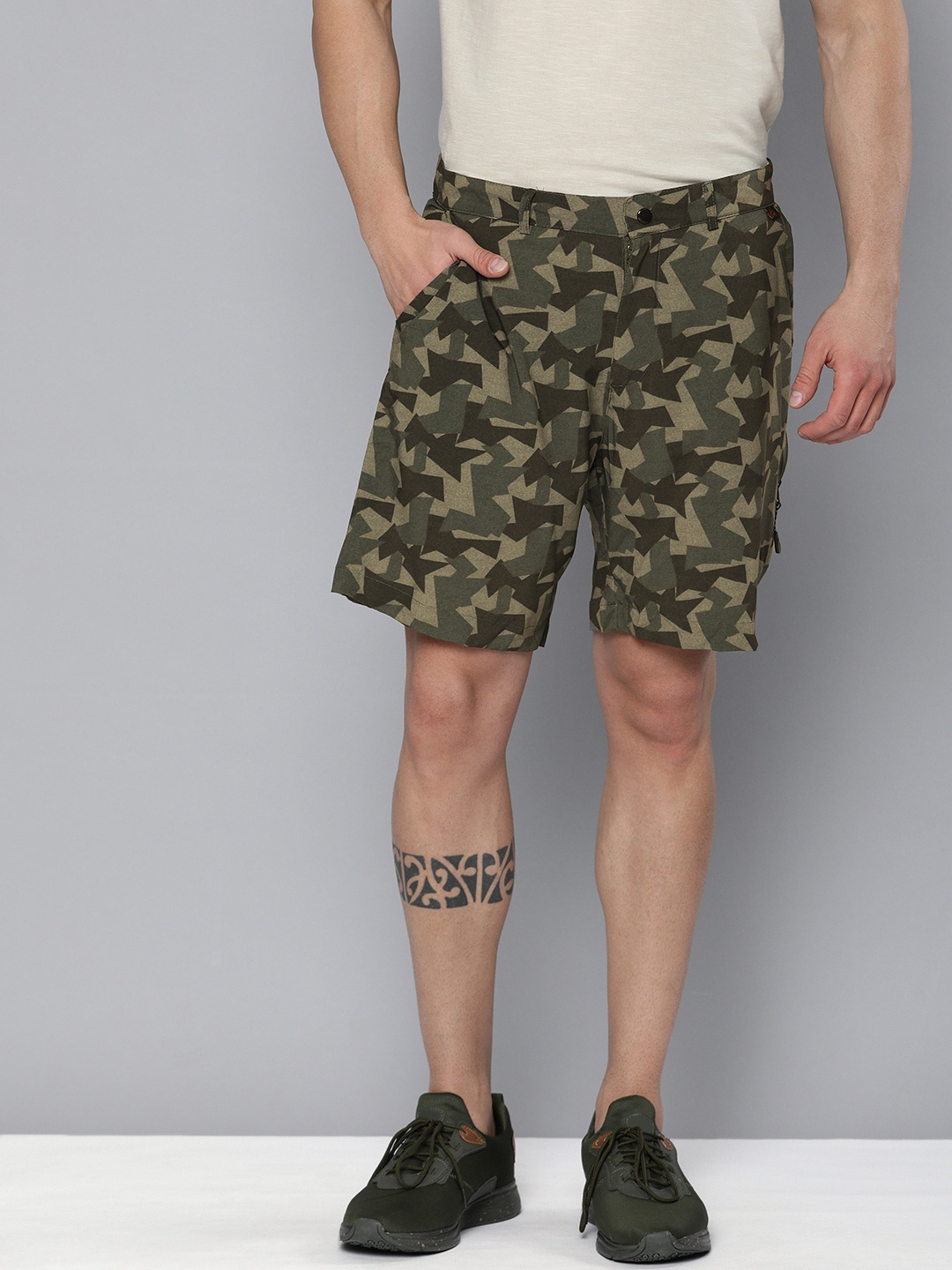 

HRX By Hrithik Roshan Outdoor Men Uniform Green Packable Camouflage Shorts, Olive