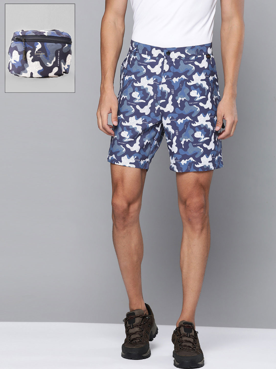

HRX By Hrithik Roshan Outdoor Men Real Teal Packable Camouflage Shorts, Navy blue
