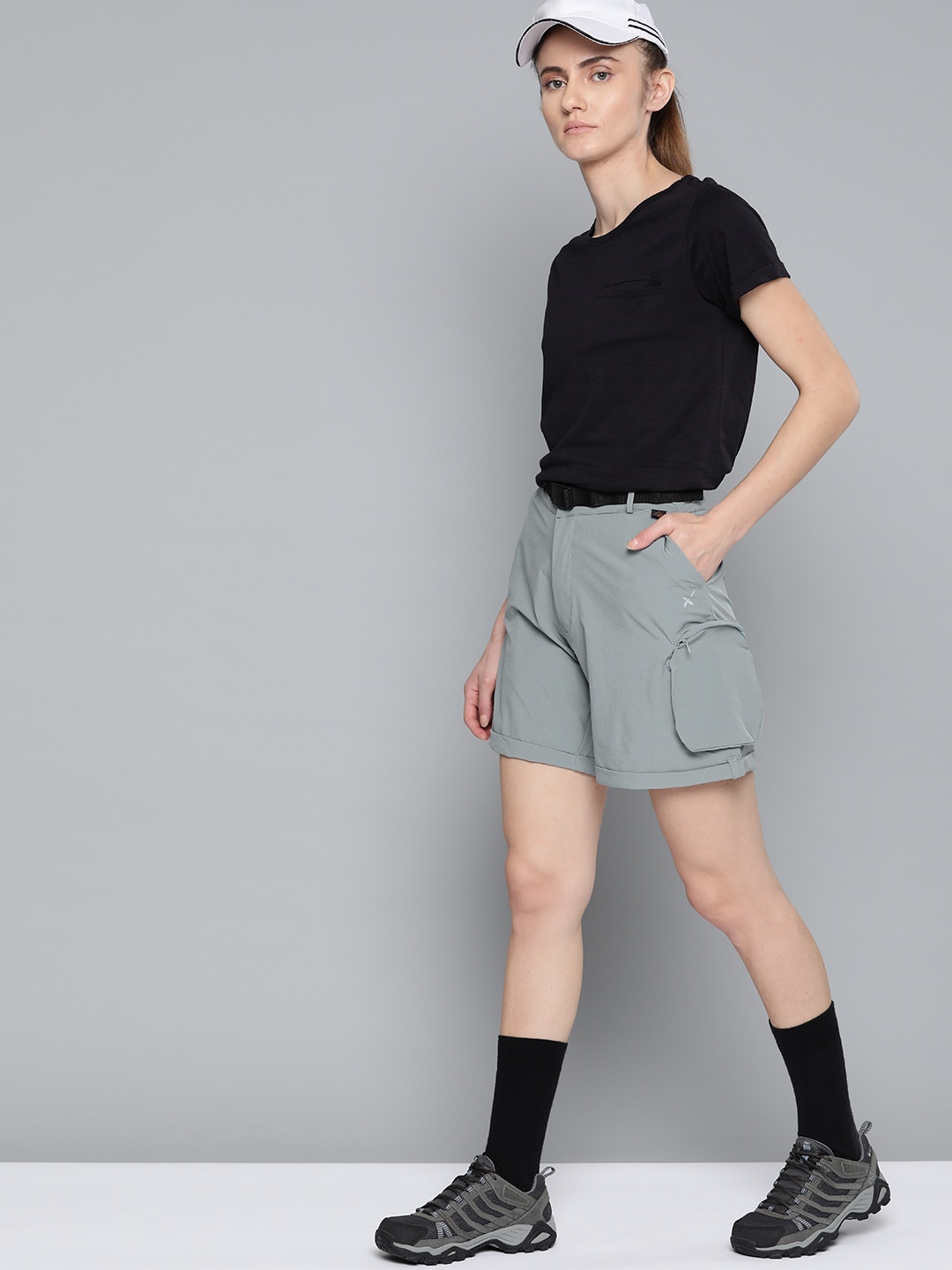 

HRX By Hrithik Roshan Outdoor Women Tarmac Rapid-Dry Solid Shorts, Grey