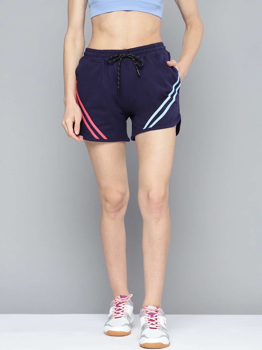

HRX By Hrithik Roshan Lifestyle Women Medieval Blue Bio-Wash Solid Shorts