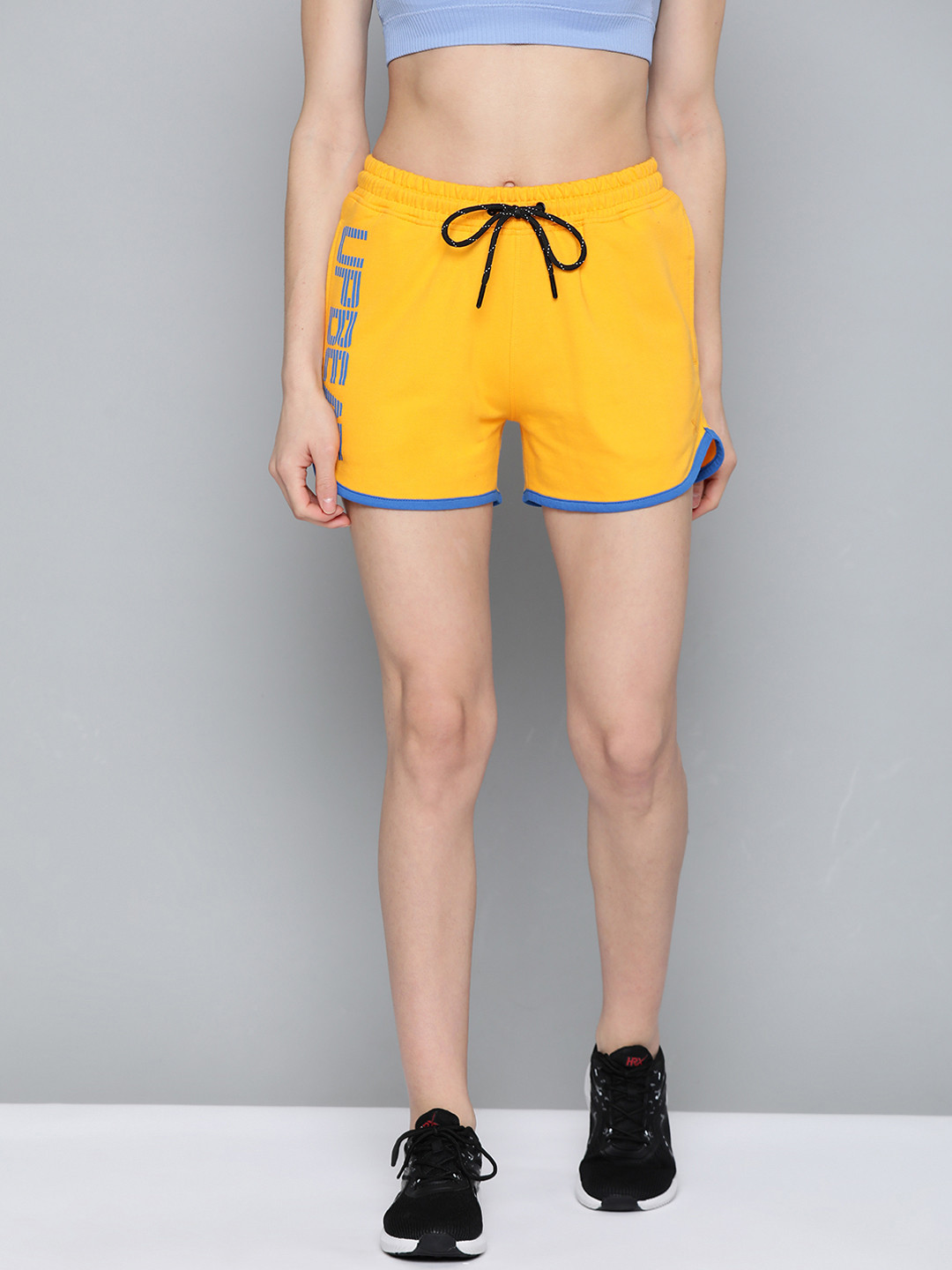 

HRX By Hrithik Roshan Lifestyle Women High Risk Yellow Bio-Wash Typography Shorts