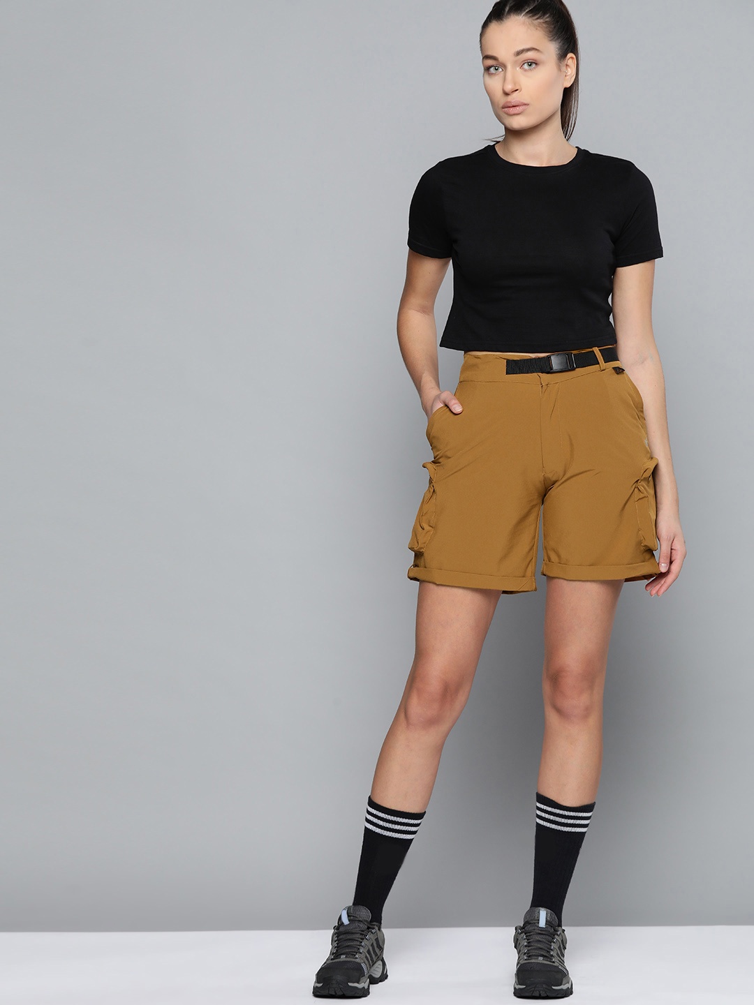 

HRX By Hrithik Roshan Outdoor Women Catechu Wood Rapid-Dry Solid Short, Brown
