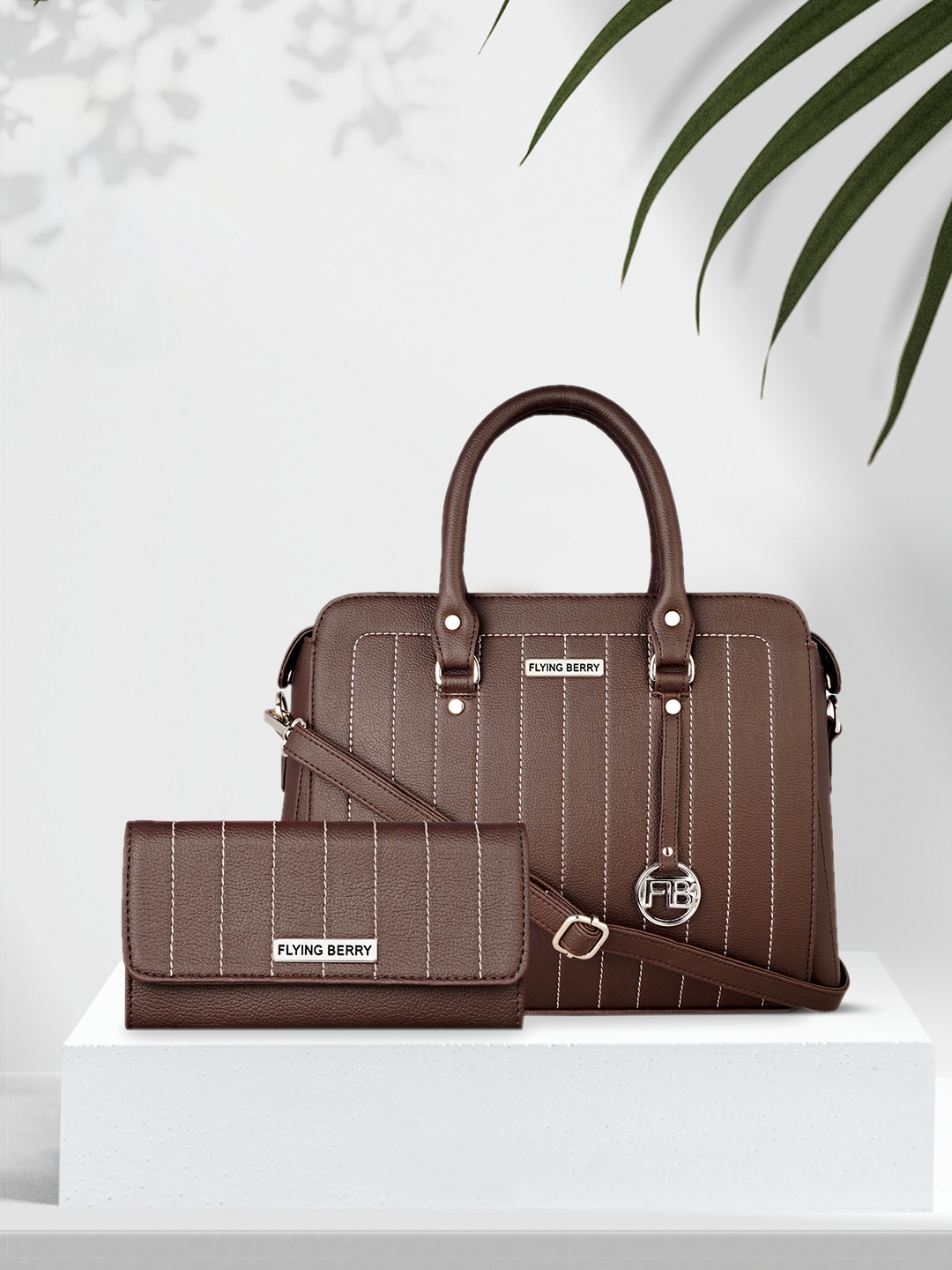 

FLYING BERRY Women Brown Striped Handheld Bag Combo