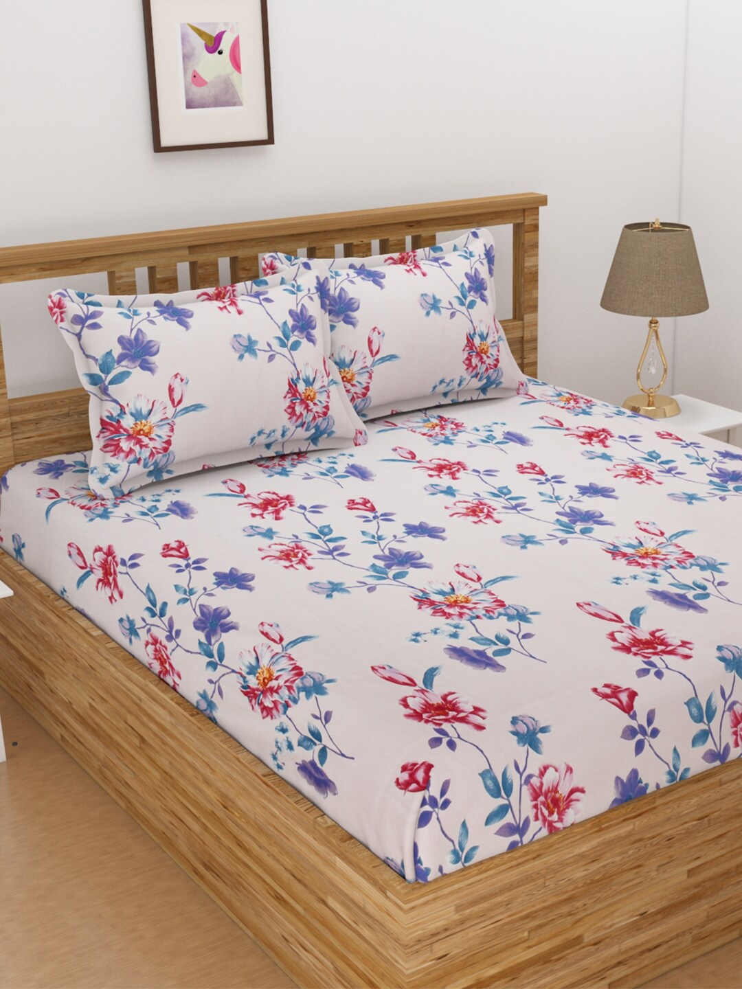 

Florida Pink & Purple Floral 144 TC King Bedsheet with 2 Pillow Covers