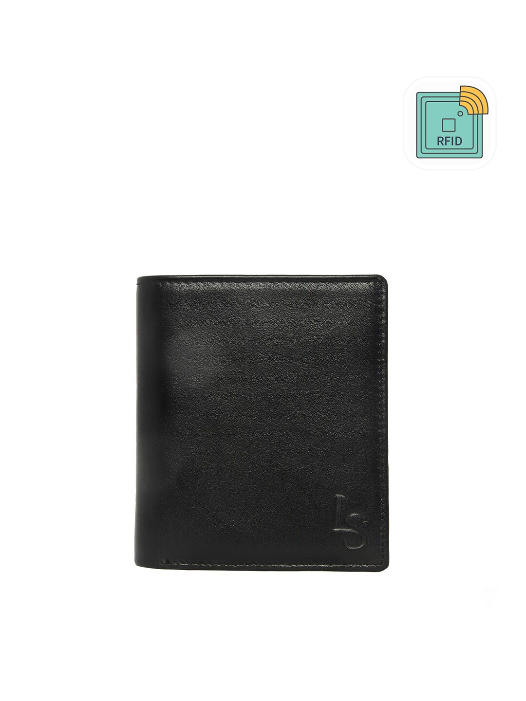 

LOUIS STITCH Men Black Textured Leather Two Fold Wallet with RFID