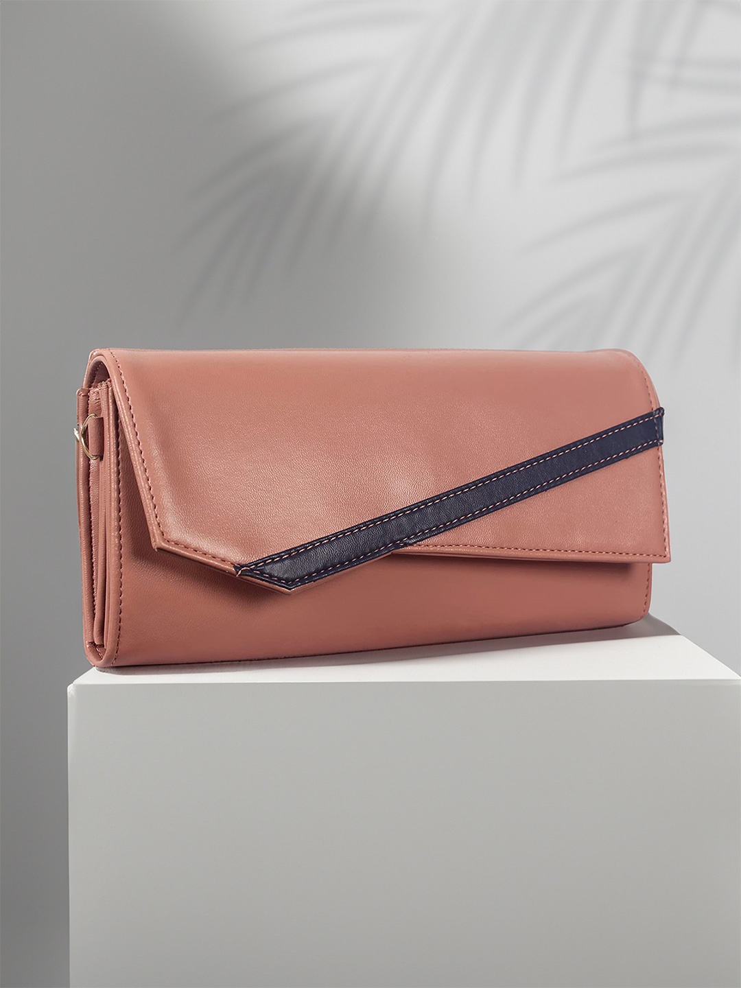 

THE CLOWNFISH Ivana Peach-Coloured Structured Sling Bag with Applique