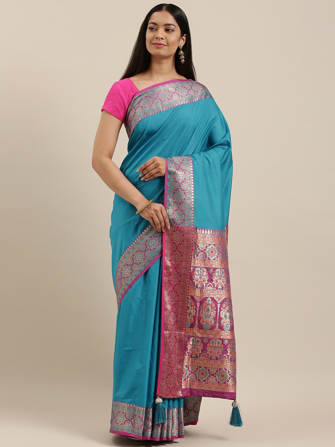 

SANGAM PRINTS Blue Pure Silk Kanjeevaram Saree