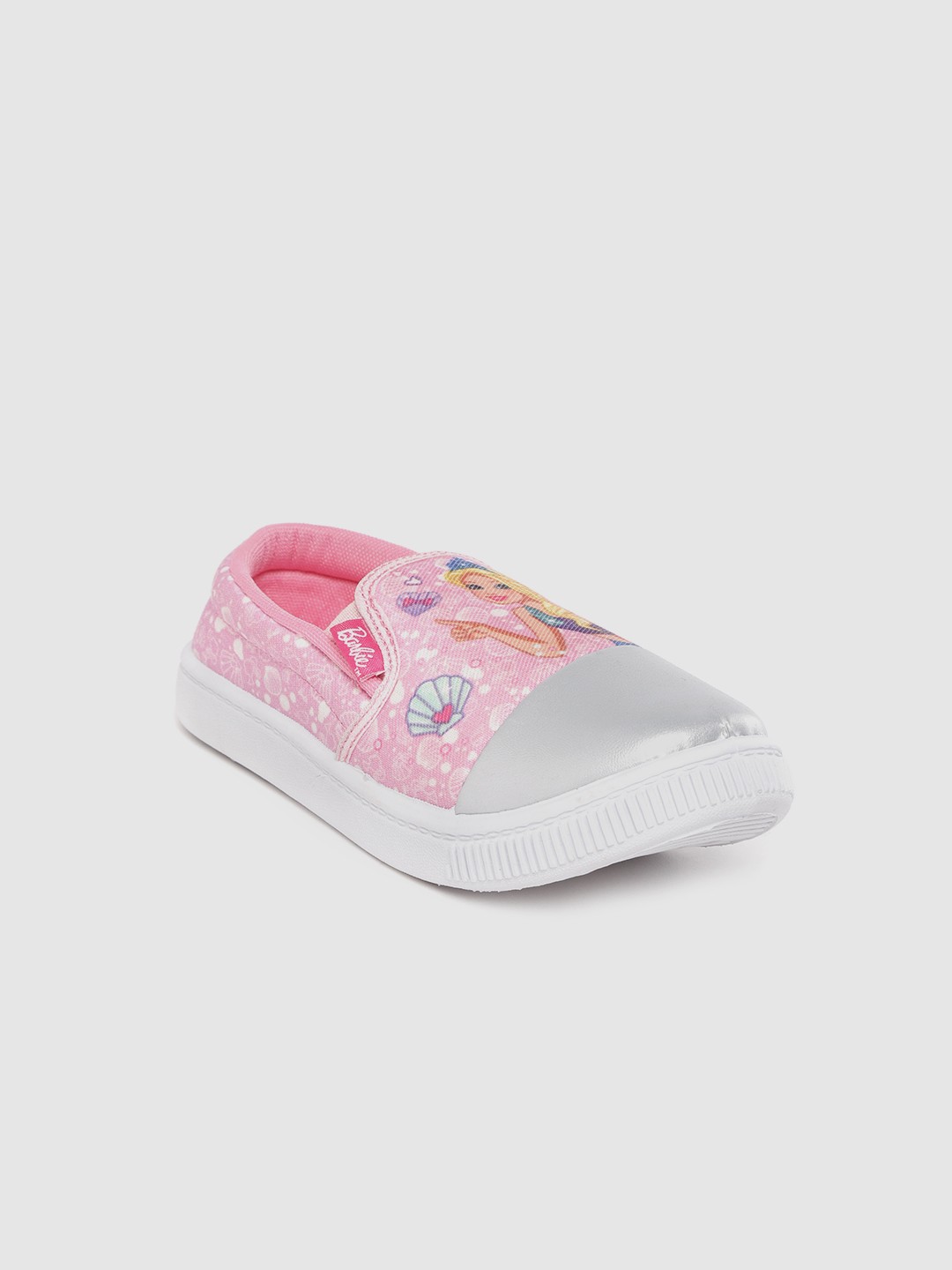 

toothless Girls Pink & Silver-Plated Barbie Print Slip-On Sneakers