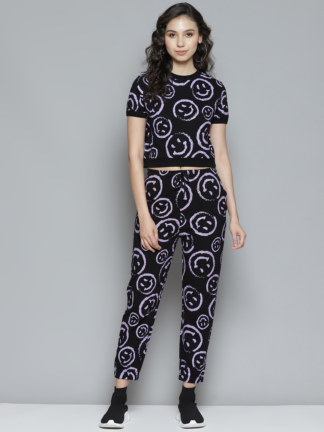 

VividArtsy Black & Purple Pure Cotton Printed Two-Piece Set