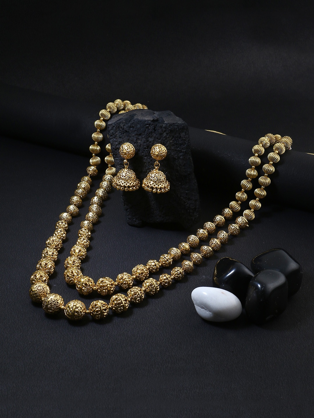 

Adwitiya Collection Gold-Plated Beaded Handcrafted Layered Jewellery Set
