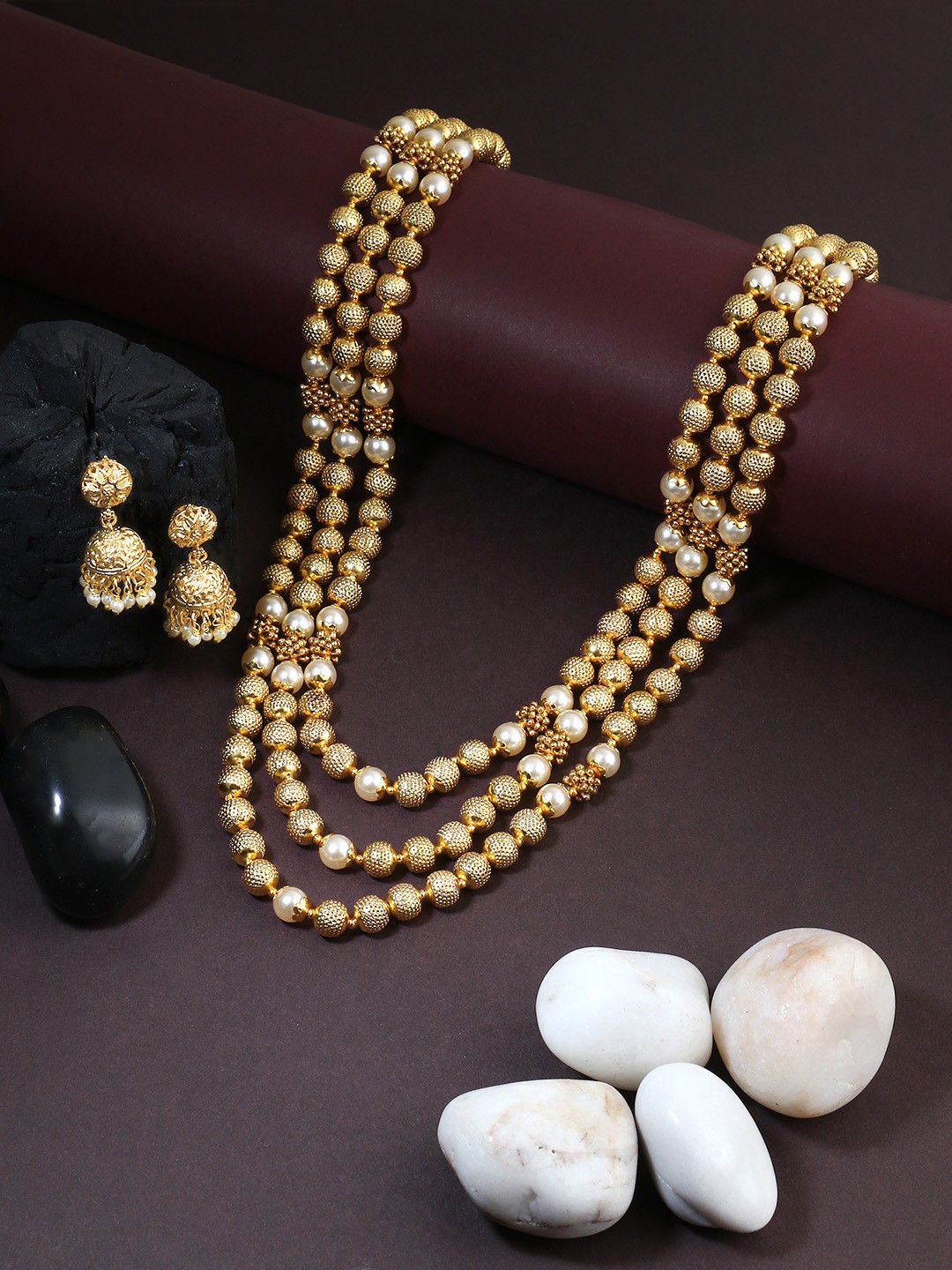 

Adwitiya Collection Gold-Plated & White Pearl Beaded Handcrafted Layered Jewellery Set
