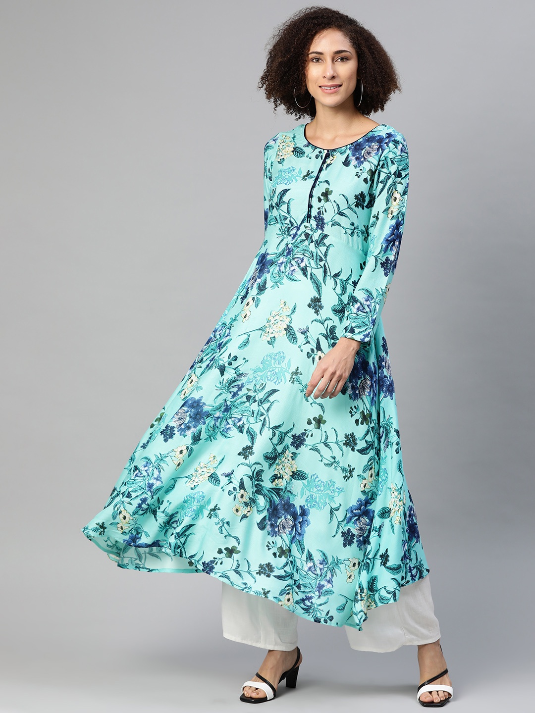 

Ives Women Blue Floral Printed Asymmetric A-Line Kurta