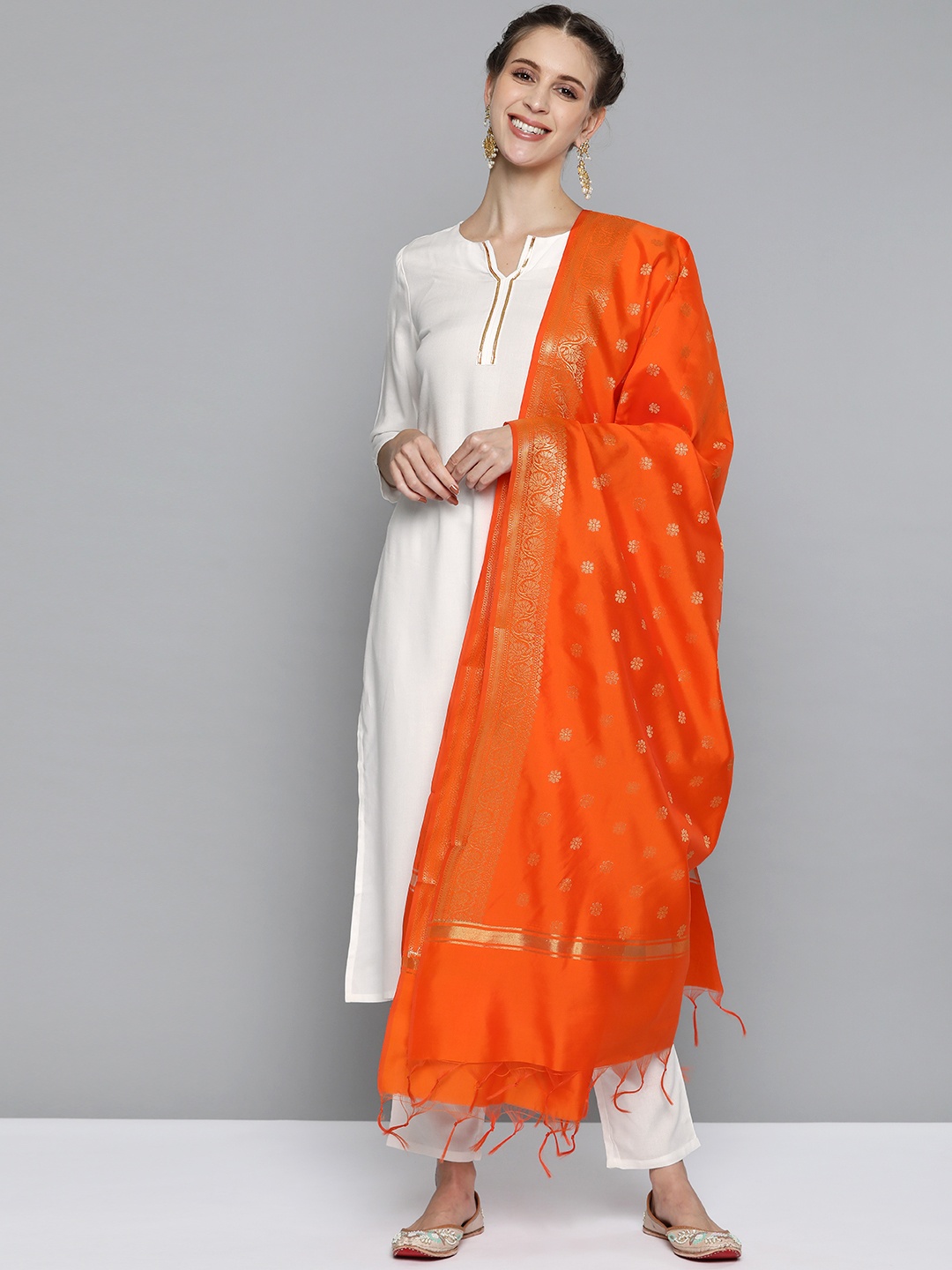 

HERE&NOW Women White Regular Kurta with Trousers & With Dupatta