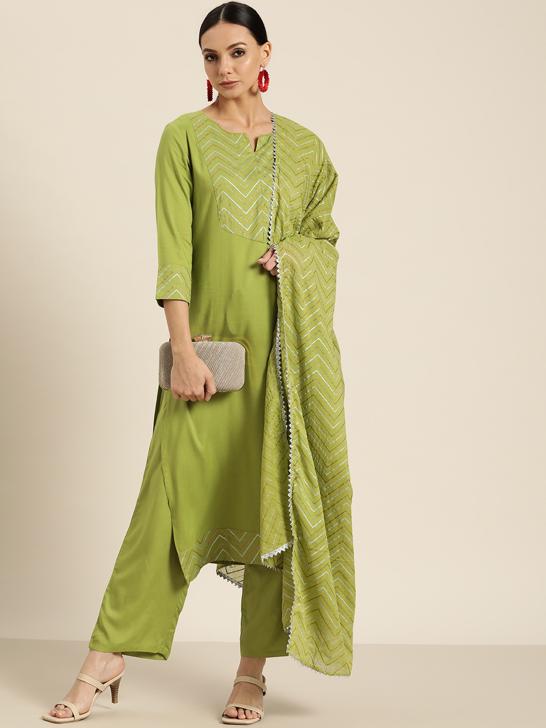 

Moda Rapido Women Green Yoke Design Trousers & Dupatta