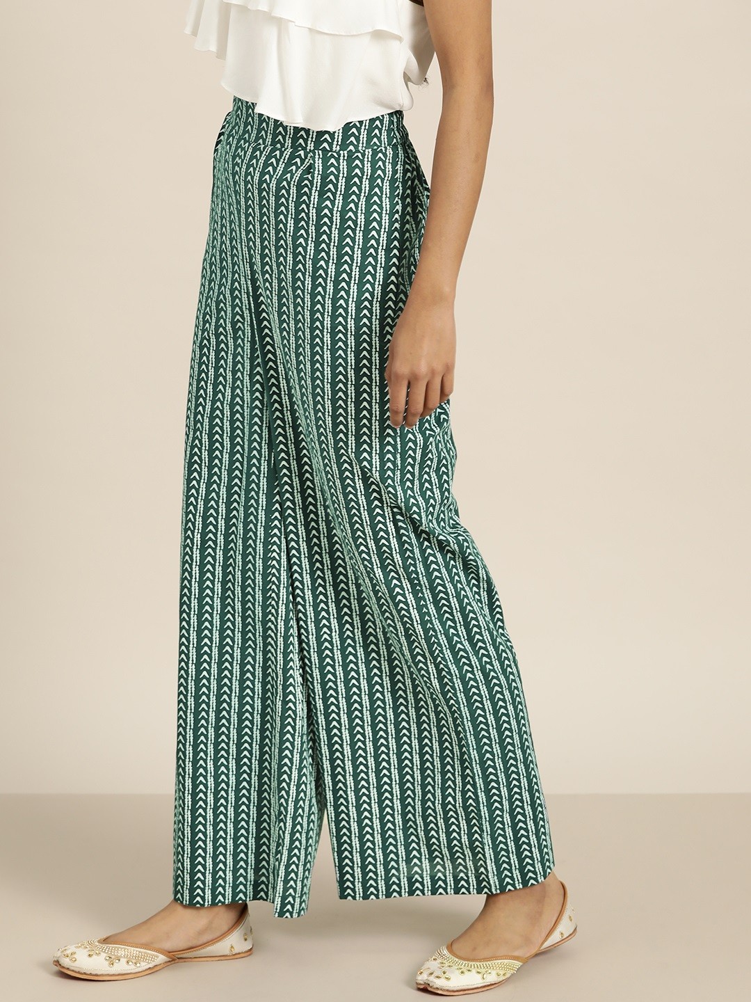 

Moda Rapido Women Green & White Cotton Printed Ethnic Straight Palazzos