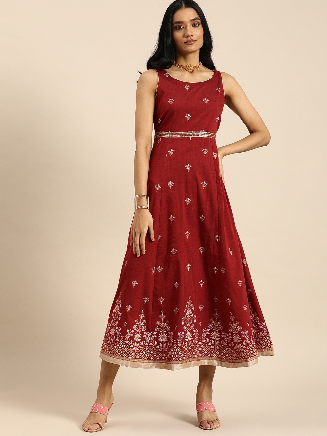 

all about you Red Ethnic Motifs A-Line Midi Dress