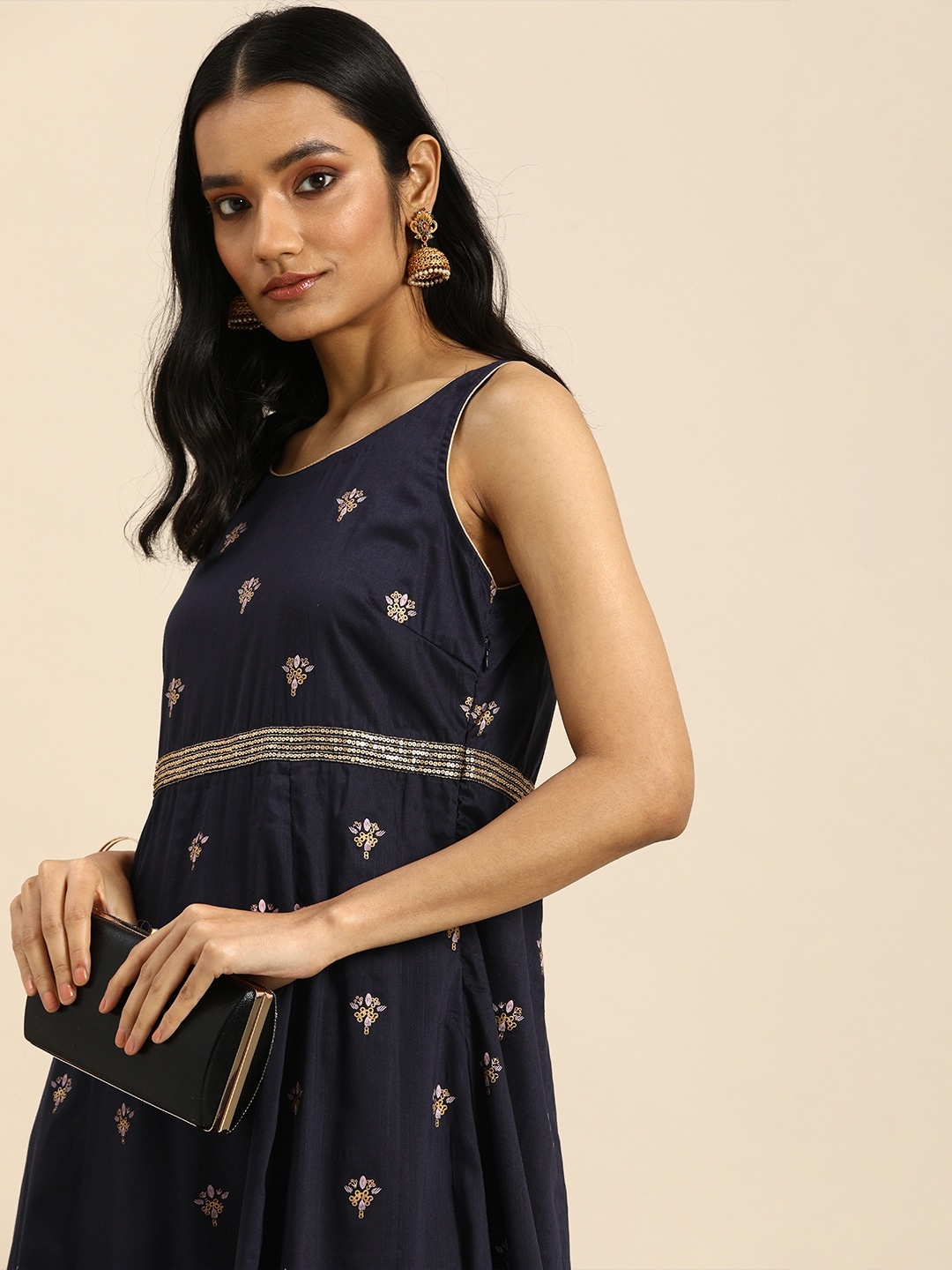 

all about you Navy Blue Ethnic Motifs A-Line Midi Dress